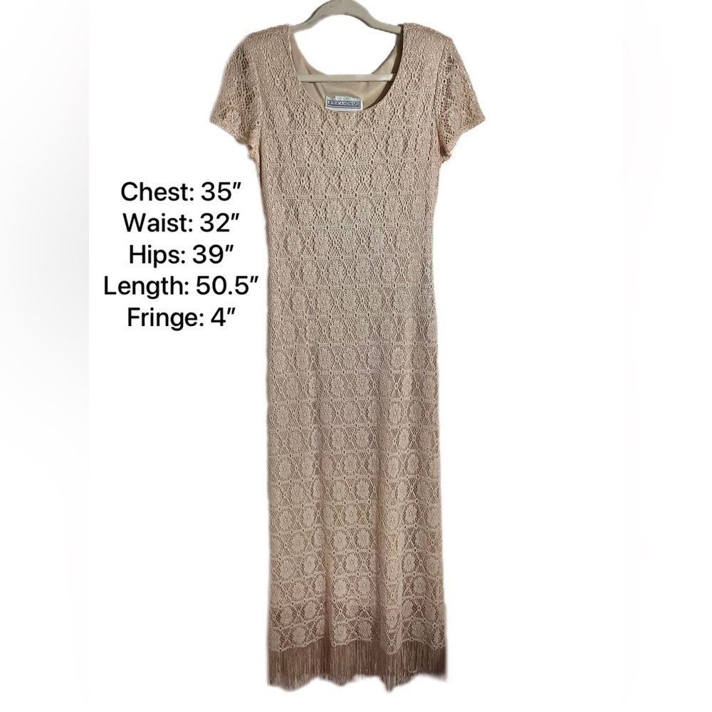 Vintage Crochet Lace Champagne Gown Retro Wedding - Picture 7 of 16